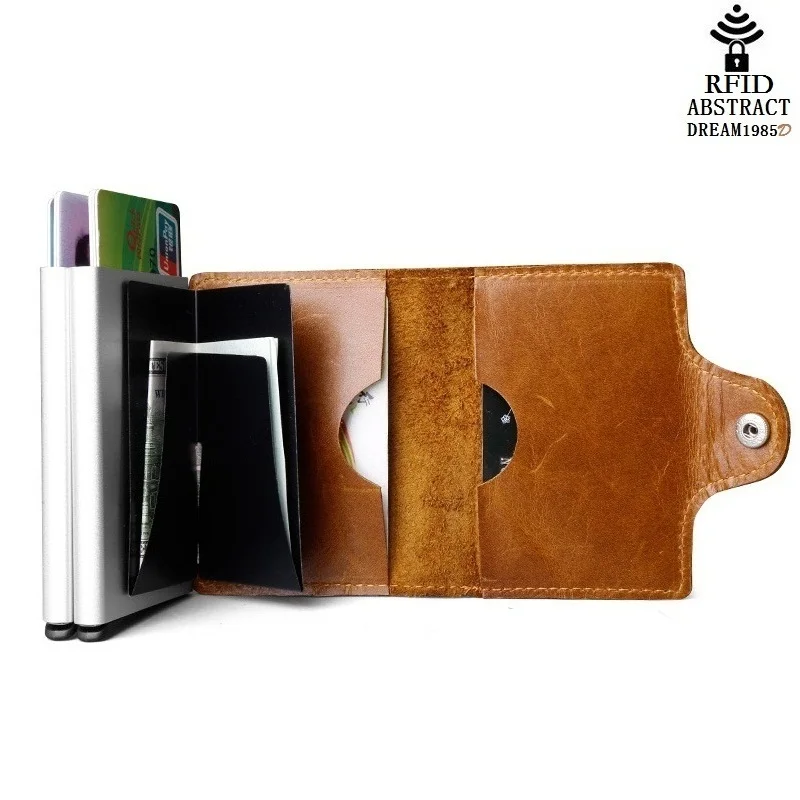 RFID бумажник для мужчин из натуральной кожи мужской металлический алюминиевый