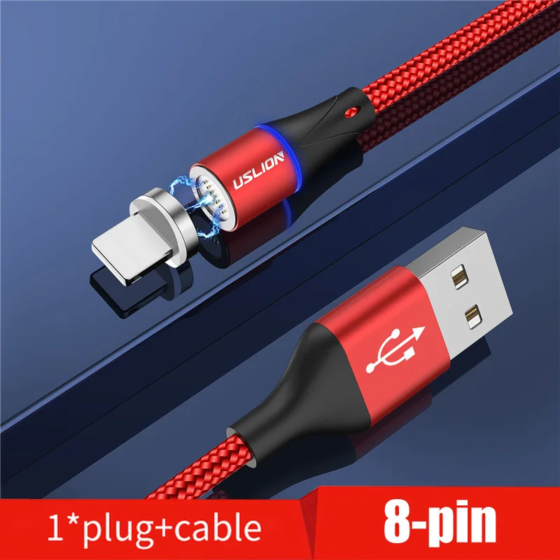 Red For IOS USLION 3A Магнитный usb-кабель type-C, магнитный кабель для телефона, быстрое зарядное устройство, USB Micro type C, зарядный шнур, быстрая зарядка для iPhone XS 7 - Цвет: Red For IOS