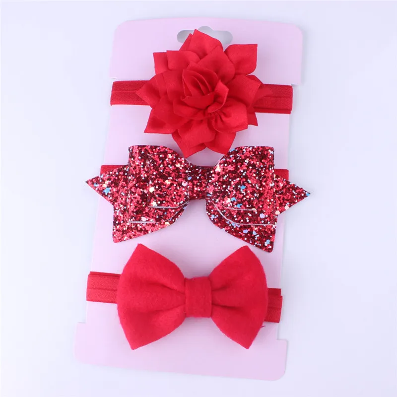 New Princess 3Pcs/set Infant Baby Girls Bow Headband Floral Glitter Elastic Headbands Cute Headwear Hair Accessories | Детская одежда и