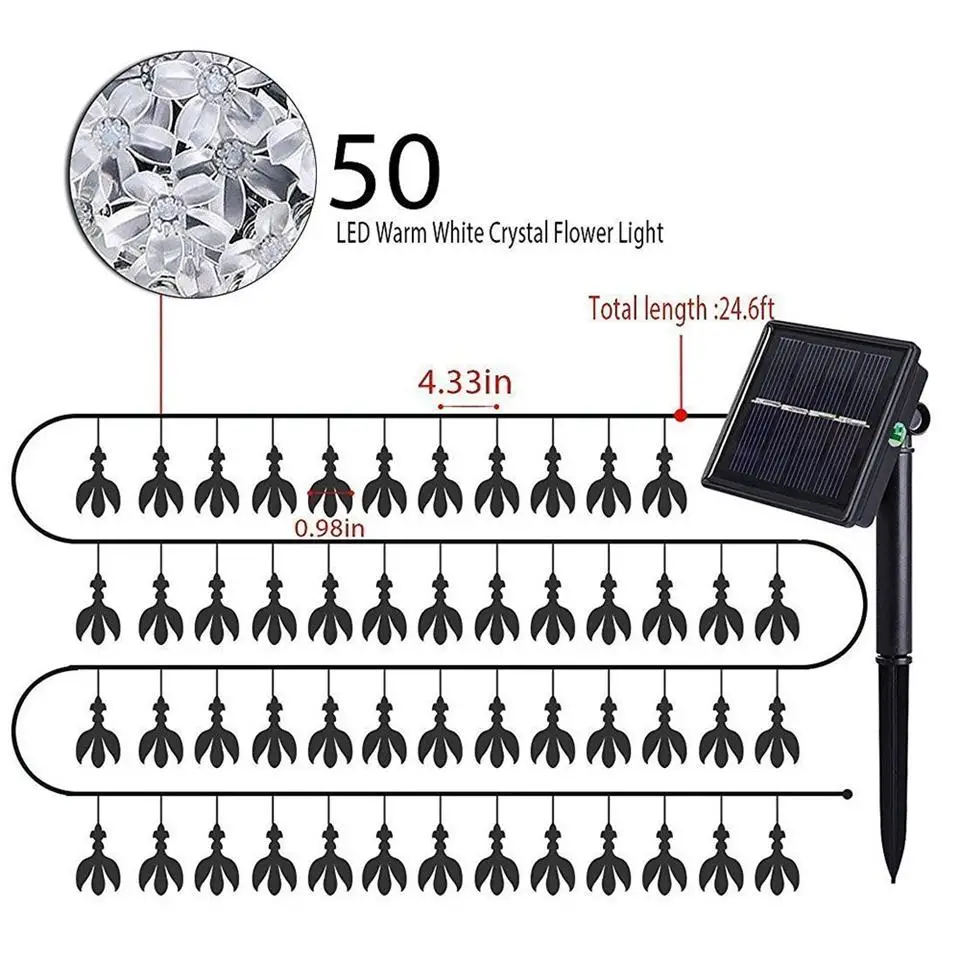 Солнечного света строки 50Led цветок Водонепроницаемый Строка Фея Рождественская елка свет вечерние свадебные год украшения гирлянды