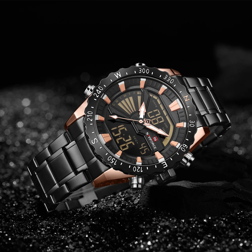 Часы NAVIFORCE мужские армейские спортивные аналоговые цифровые светодиодные из