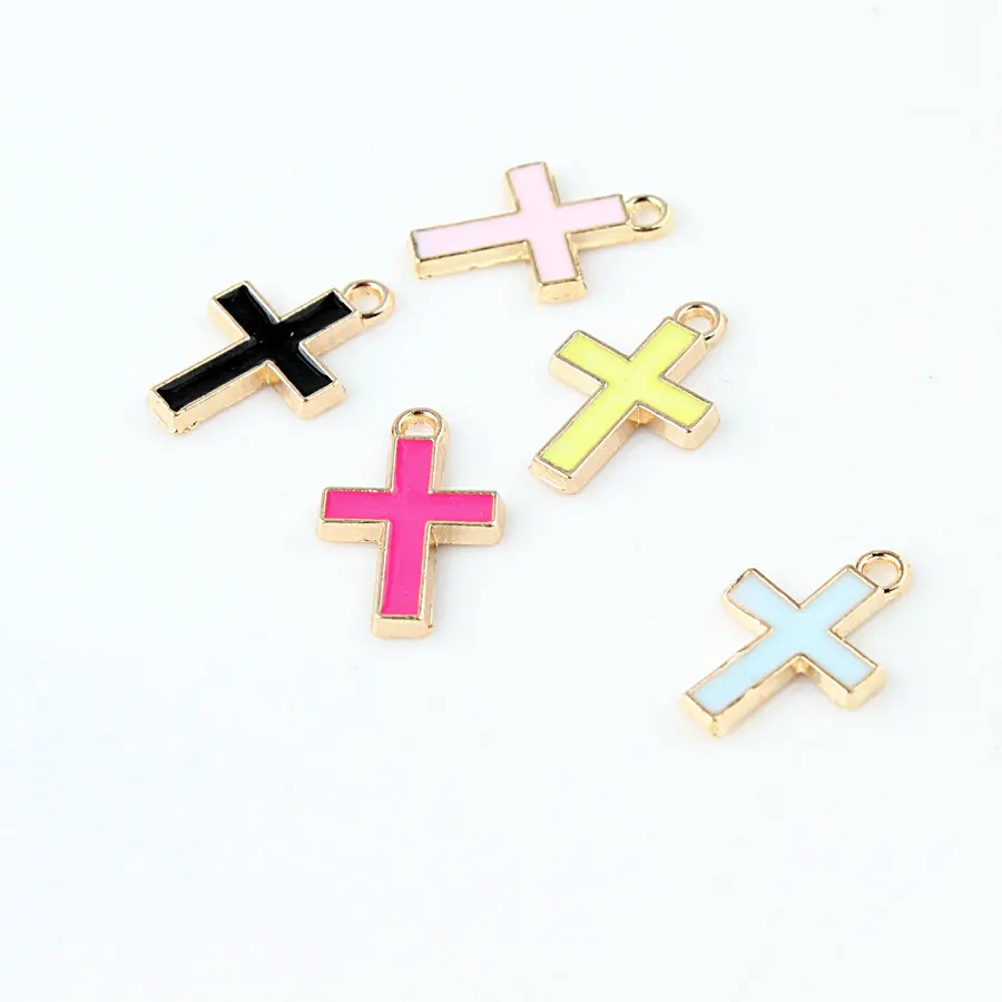 

Free Shipping 50PCS Oil Drop Mixed Pink&Black Oil Drop Cross Pendant Charms Gold Tone Enamel DIY Bracelet Floating Alloy Charm