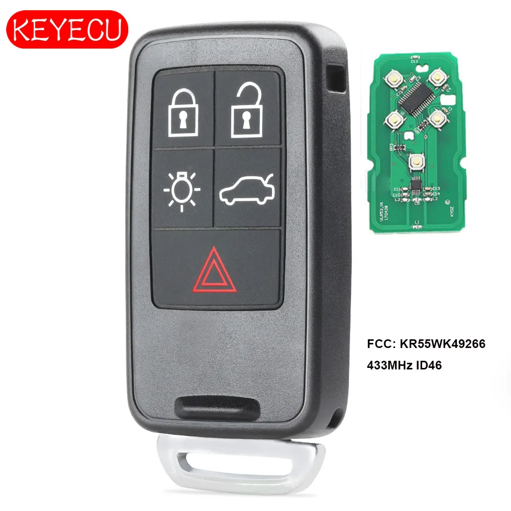 Keyecu умный дистанционный ключ 5 кнопок 433 МГц ID46 для Volvo S80 S60 V60 SC60 XC70 V70 FCC: KR55WK49266|button