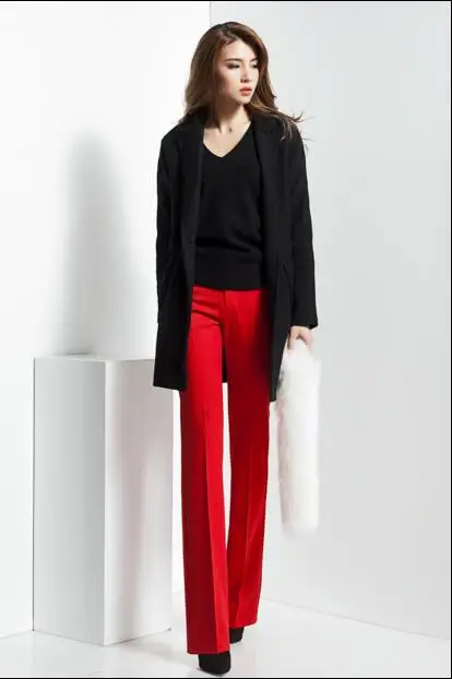 2019 spring and autumn new red high waist female women girls plus size brand Straight pants trousers clothing clothes | Женская одежда