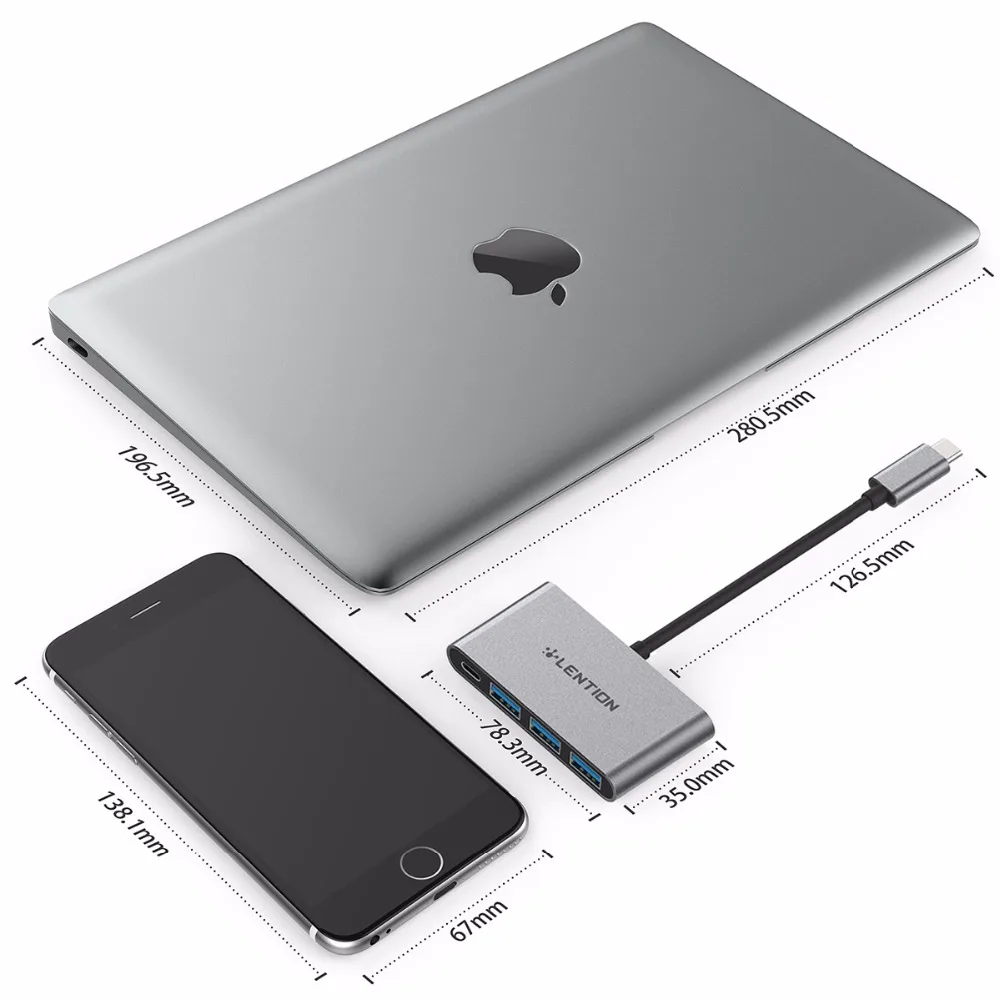 LENTION Thunderbolt 3 Type-C Super Speed OTG Adapter USB C PD Charging Power Delivery with 3.0 3-Port Converter Hub |