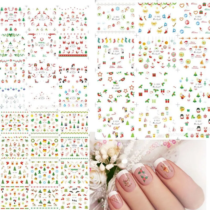 Набор стикеров для дизайна ногтей 12 шт./1 лист Санты снежки елки Рождество стикеры