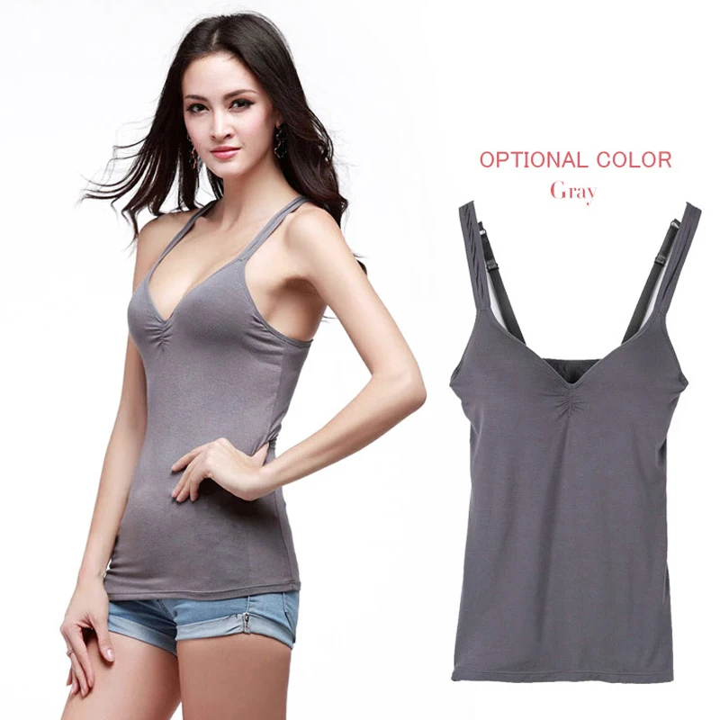 2014 NEW Modal Candy Adjustable Strap Built In Bra Padded Tank Top Camisole Gray | Женская одежда