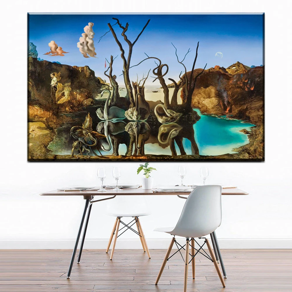 ZZ1711 Холст Искусство Salvador Dali живопись Лебеди отражающие Слоны настенные картины