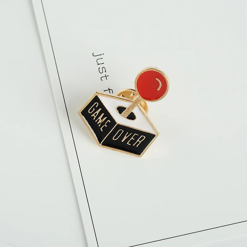 New game over handle brooches For women Enamel pins girl clothes Cartoon collar pin Coat badge Alloy jewelry gifts | Украшения и