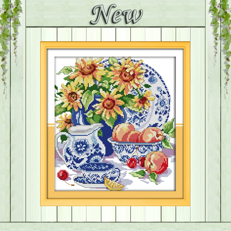 

Celadon sunflower,counted printed on fabric DMC 14CT 11CT Cross Stitch kits,embroidery needlework Sets,Fruits Crafts Home Decor