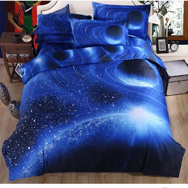 Online UNIKEA 2016 New 4/3pcs Galaxy 3D Set Di Biancheria Da Letto Universo Spazio Esterno Lenzuolo Copripiumino/lenzuolo Con Angoli Federa Twin Quee