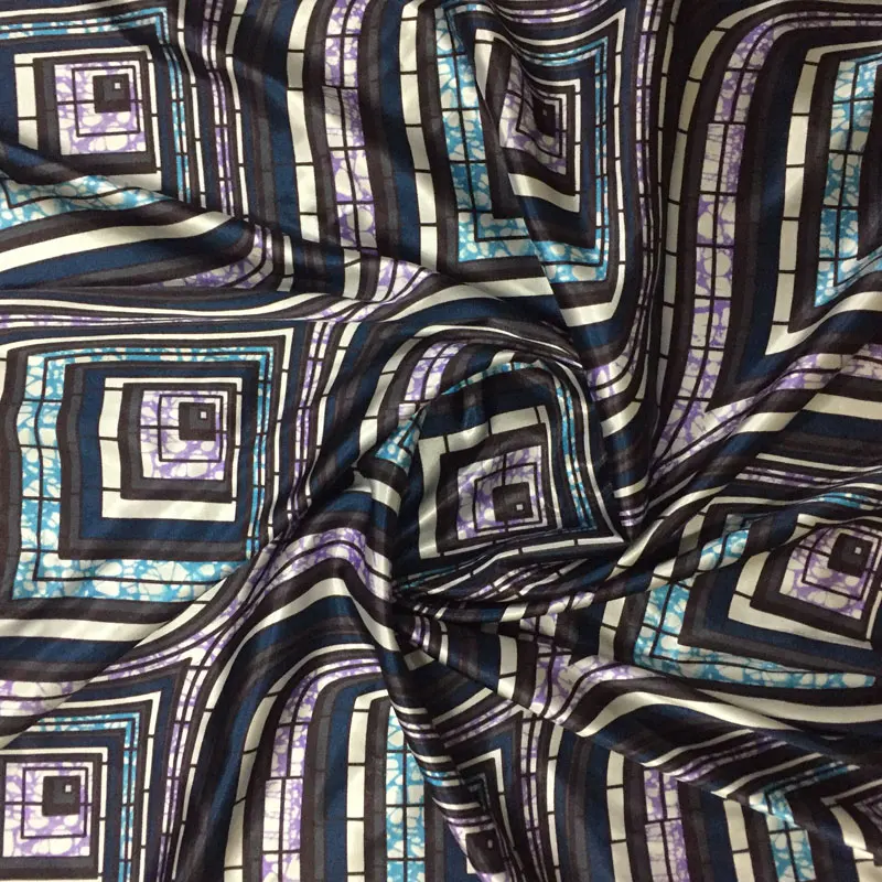 

Elastic Digital print silk satin African wax pattern satin silk stretch fabric for dress printed wax design satin SA17022