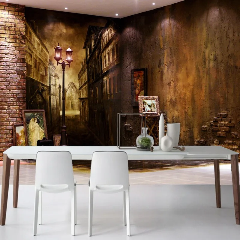 Обои 3d картина маслом романтическая улица ресторан балкон декоративный фон