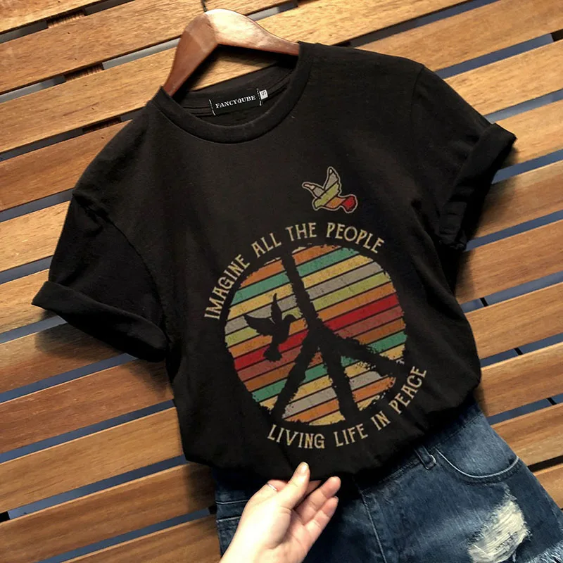 Женская футболка с надписью I'm Most peace love and светильник, женские летние свободные футболки, camiseta mujer S-XL