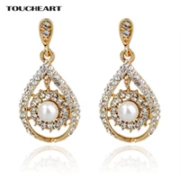 toucheart gold gifts brand big earrings fashion jewelry for women vintage crystal simulated pearl statement earrings ser140236