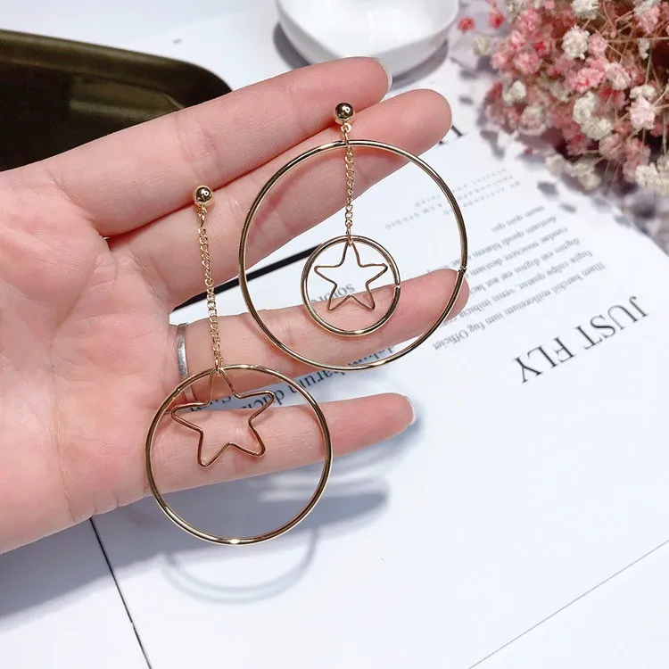 Круг звезда асимметричные серьги гипоаллергенный fadeless сплав моды для женщин