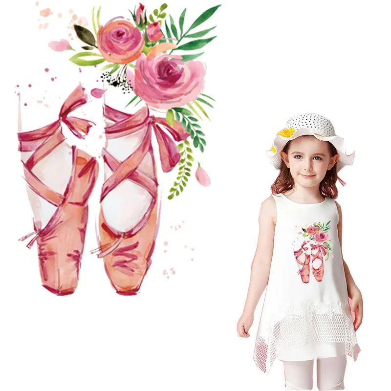 

flower ballet shoes iron patches for clothing thermal stickers for girls transfert thermocollants t-shirt dress patch vetement