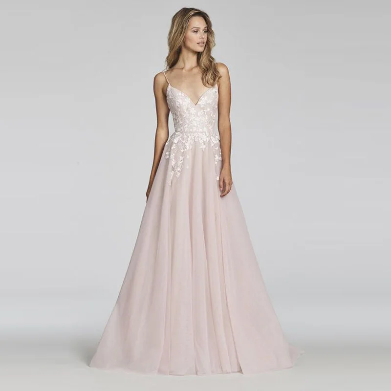 Dusty Pink LORIE A Line кружевное свадебное платье Vestido De Noiva Princesa свадебное платье сексуальное с открытой спиной Пышное Тюлевое пляжное свадебное платье - Цвет: Dusty Pink