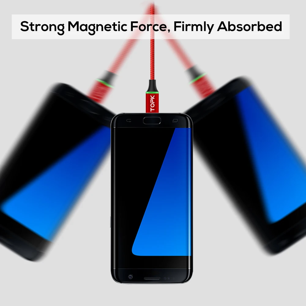 TOPK F Mini3 светодиодный магнитный кабель высокоскоростной зарядный Micro USB для samsung