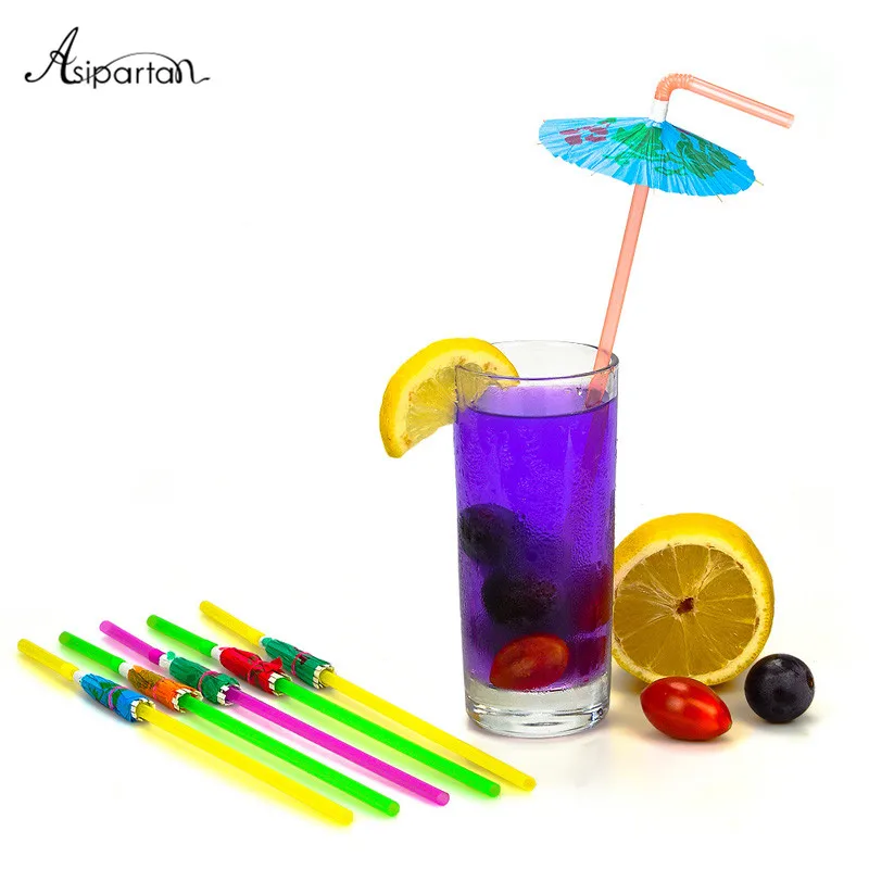 Asipartan 50 шт. Коктейльные трубочки для питья 3D бумажный зонтик табличка домашнего