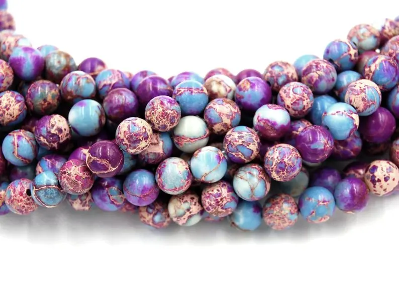 Multi Blue Purple Impression Jaspe r Beads 6MM 8MM 10MM 12MM Round Stone Loose for jewelry 15.5&quot|Бусины| |