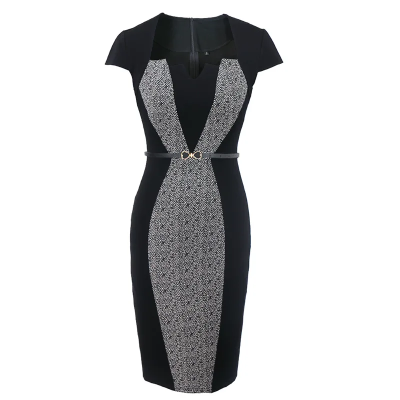 Glamikako Summer 2019 women's dress with square neck long sleeve pencil Slim Work Office Business Casual Party | Женская одежда