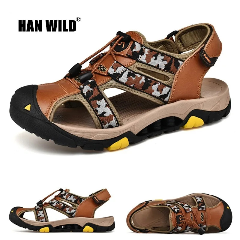 

Сандалии HAN WILD для мужчин, удобная Пляжная обувь для активного отдыха, повседневные спортивные босоножки на плоской подошве, дышащая кожана...