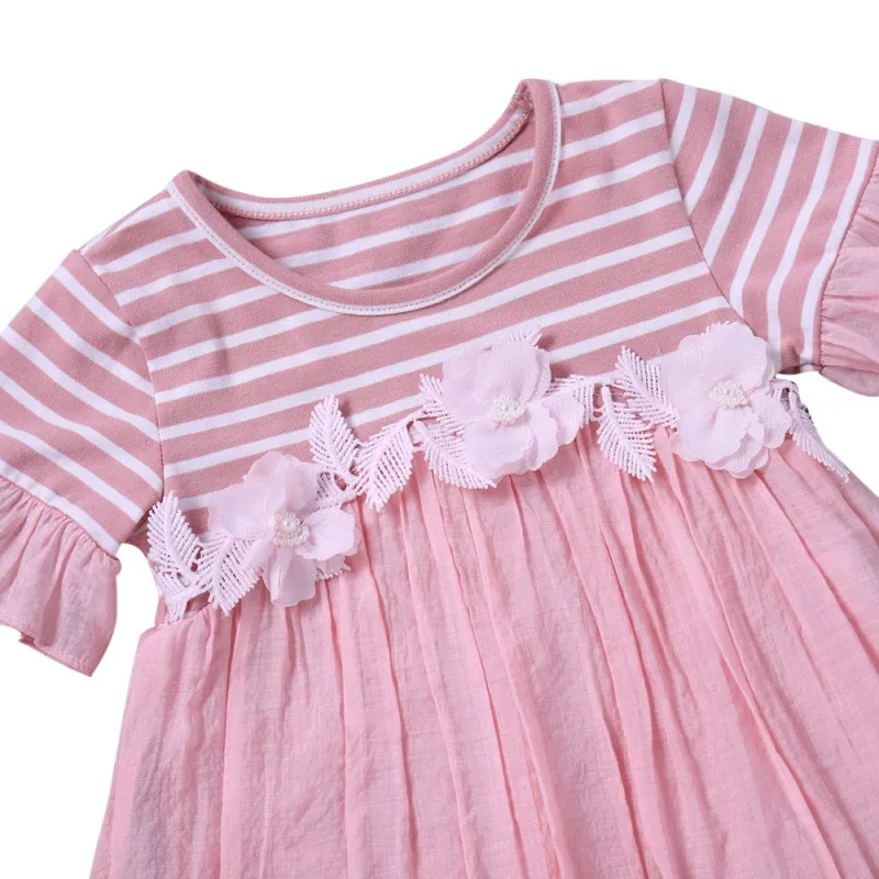 

Toddler girls dress cute pink flower flare short sleeve dress baby girls dress summer dress clothing