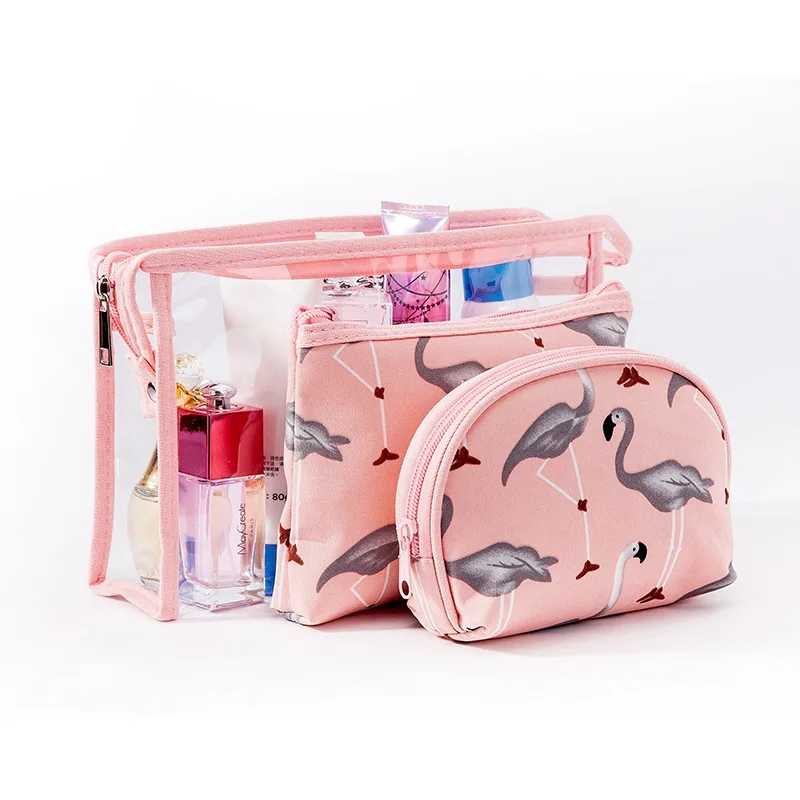 

New 3pcs/set Flamingo Cosmetic Bag Women Necessaire Make Up Bag Travel Waterproof Portable Makeup Bag Toiletry Kits