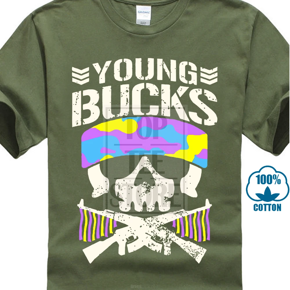 Армейский зеленый The Young Bucks Bullet Club Wrestling Homme Funny Tee Shirt Men Streetwear Tshirts Fashion T Shirts Skull - Цвет: Армейский зеленый