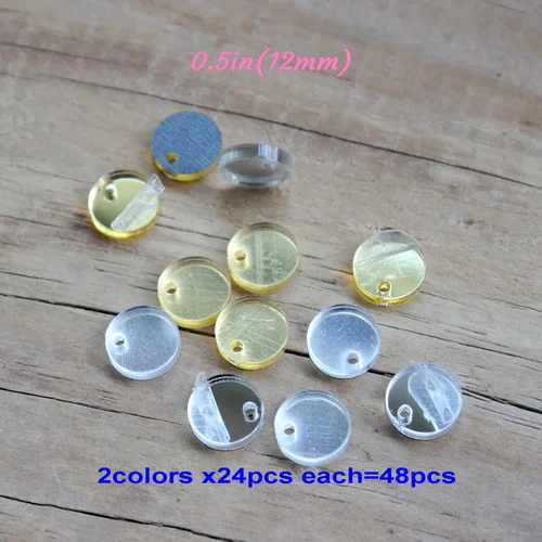 10 MM(0.4 In)48pcs 10/12/16/20 мм акриловые круглые отверстия для серьги диск золотистого и серебристого цветов; цвет зеркало лазерная вырез 0,3"-AC1028 - Цвет: 10 MM(0.4 In)48pcs