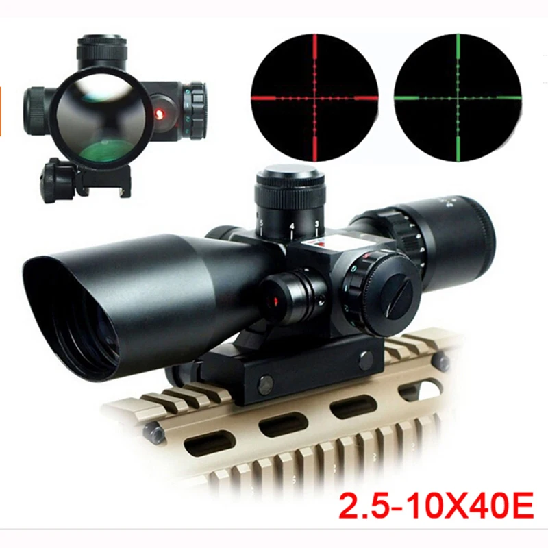 Mil-Dot Reticle Sight Scope Hunting Riflescope 2.5-10 x 40E Times Zoom Laser Illuminated Tactical Rifle Scope 20mm Rail Mounts