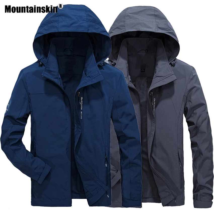 Мужская уличная куртка с капюшоном Mountainskin эластичная Весенняя ветровка для