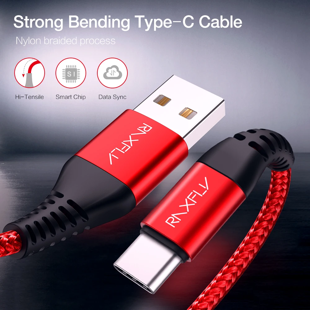 USB raxfly type-C кабель Тип изгиба C для samsung S9 S8 Plus кабель синхронизации данных USB C для Xiaomi Mi6 Mi5s Plus провод для быстрого заряда