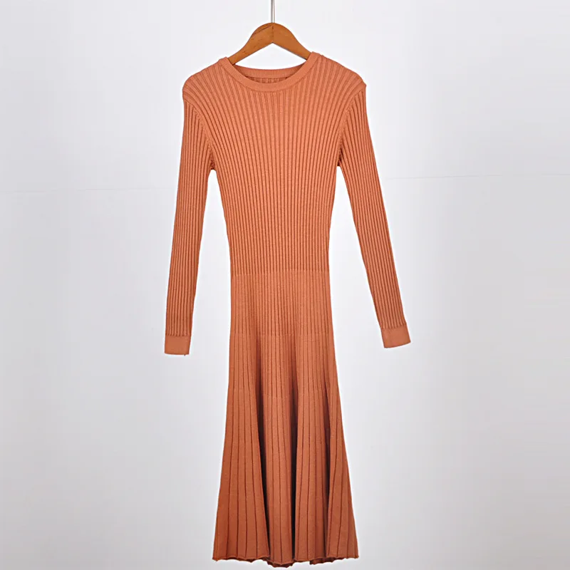 2019 Повседневный трикотажное Платье Свитер Вязаное с Длинным Рукавом платье