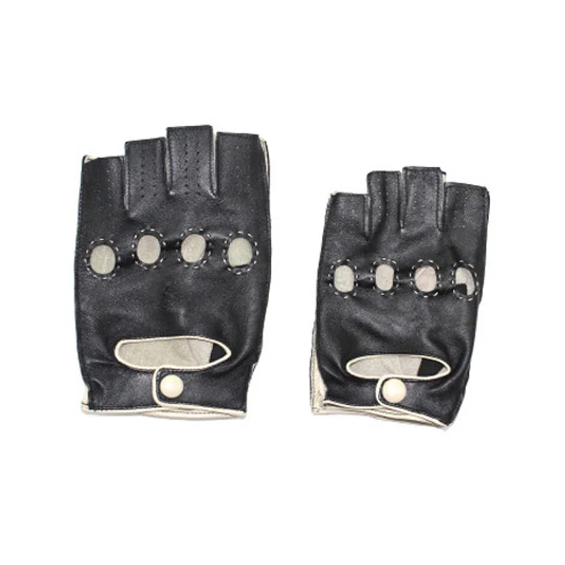 Spring Male Leather Gloves Driving Unlined Goatskin Half Finger Fingerless Gym Fitness Mitten Summer Style | Аксессуары для одежды