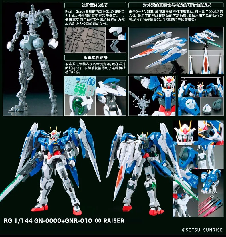 Bandai подлинный RG 1/144 аниме HG 00 Raiser Gundam GN-0000 модель собранная 13 см 00R робот фигурка gunpla мультфильм детские игрушки