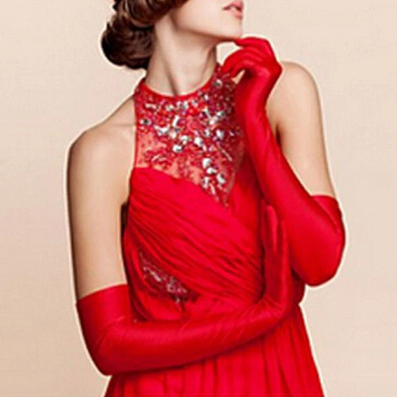 Атлас длинный палец локоть солнцезащитные перчатки опера Вечеринка Пром костюм