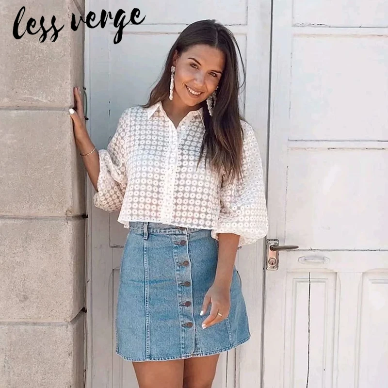 Lessverge сетчатая белая блузка с цветочным рисунком Женские Прозрачные топы и