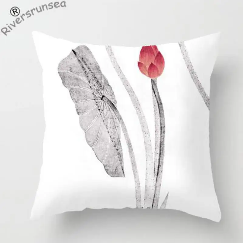 Китайский стиль медитация Подушка лист цветок лотоса растительный принт