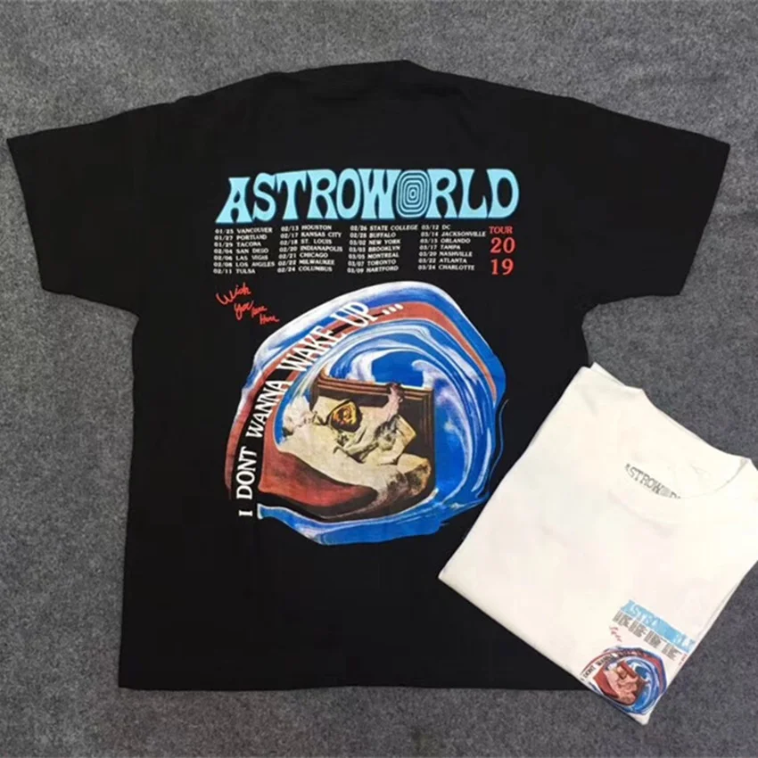 

Лето 2019, футболка «I't Want Wake Up tour Astroworld» для мужчин и женщин, 1:1, лучшее качество, 2019, футболка Тревиса Скотта