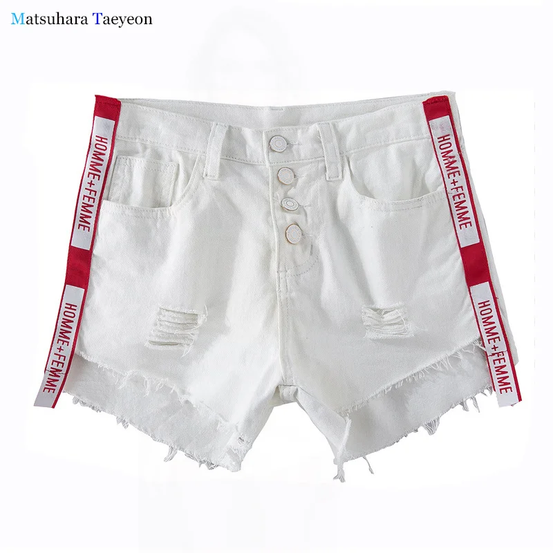 

2018 New Arrival Summer Style Women Denim Shorts Mid Waist Jeans Casual A word broad Effect Pants white Cowboy