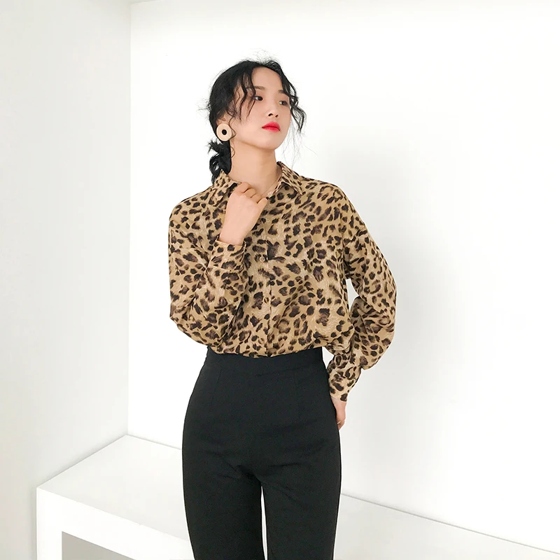 Винтажный воротник с леопардовым принтом женская блузка и топы элегантные