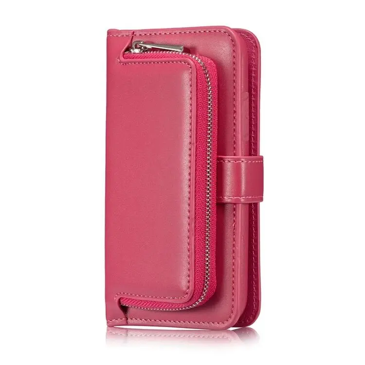 Hotpink Чехол-кошелек на молнии для iPhone XS Max XR X S, чехол 2 в 1, Магнитный кожаный чехол для iPhone 8 Plus, 8, 7, 6, 6 S, Роскошный кошелек, чехол EEMIA - Цвет: Hotpink