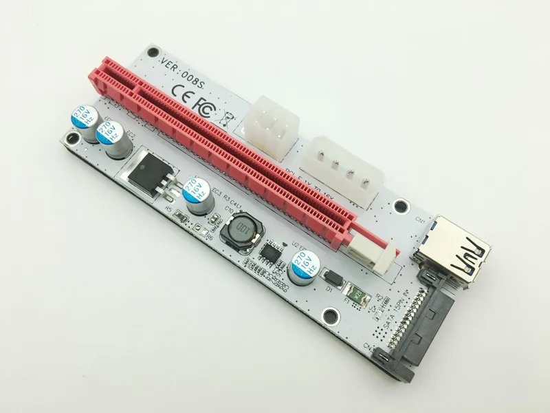 Новый Riser VER008S 3 в 1 Molex 4Pin SATA 6PIN PCIE PCI E Райзер карта pcie 1x до 16x USB 0 кабель для майнинга