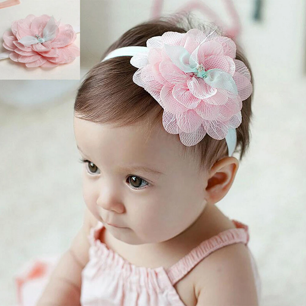 Повязка на голову детская кружевная эластичная с большими цветами 1 шт.|hair accessories