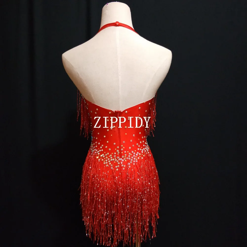 Glisten Big Rhinestones Spandex Bodysuit Gold Tassel Women's Costume Birthday Celebrate Outfit Singer Dance Show Evening Wear