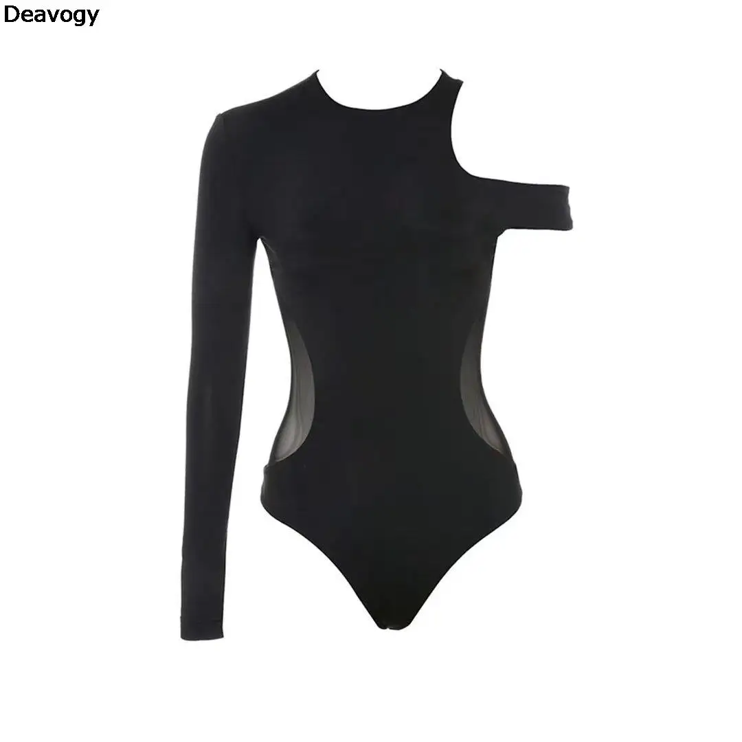 Deavogy 2017 черный один рукав вырез Для женщин пикантные облегающее боди Лидер продаж