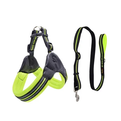 green with leash Сверхмощная шлейка для собаки домашнего животного ошейник поводок набор мягкий очень большие пластиковые контейнеры для тату жилет собаки хаски мопса принадлежности - Цвет: green with leash