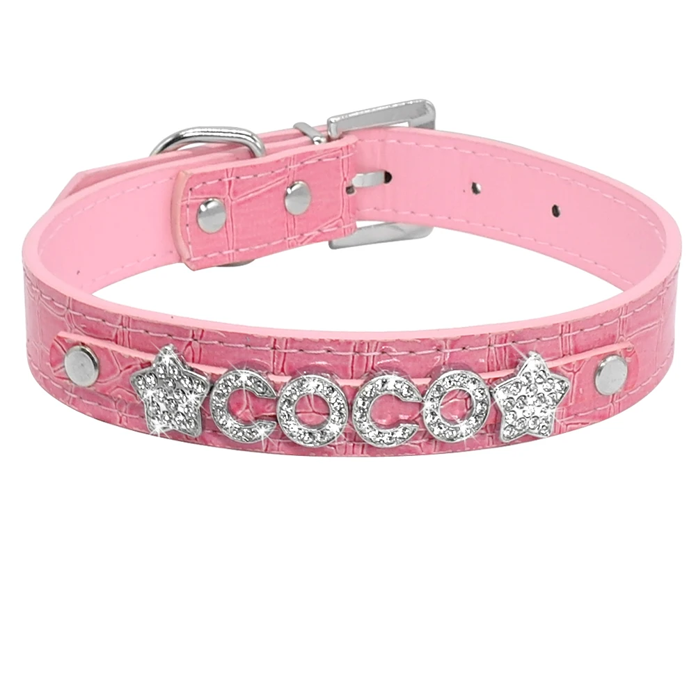 Croc Pink Персонализированные ошейники для кошек, стразы, ошейники для маленьких собак, на заказ для чихуахуа, йоркширского терьера, именная подвеска, Аксессуары для кошек - Цвет: Croc Pink